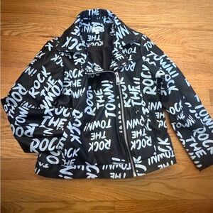 Girls Black and White Faux Leather D Signed Graphic Jacket
